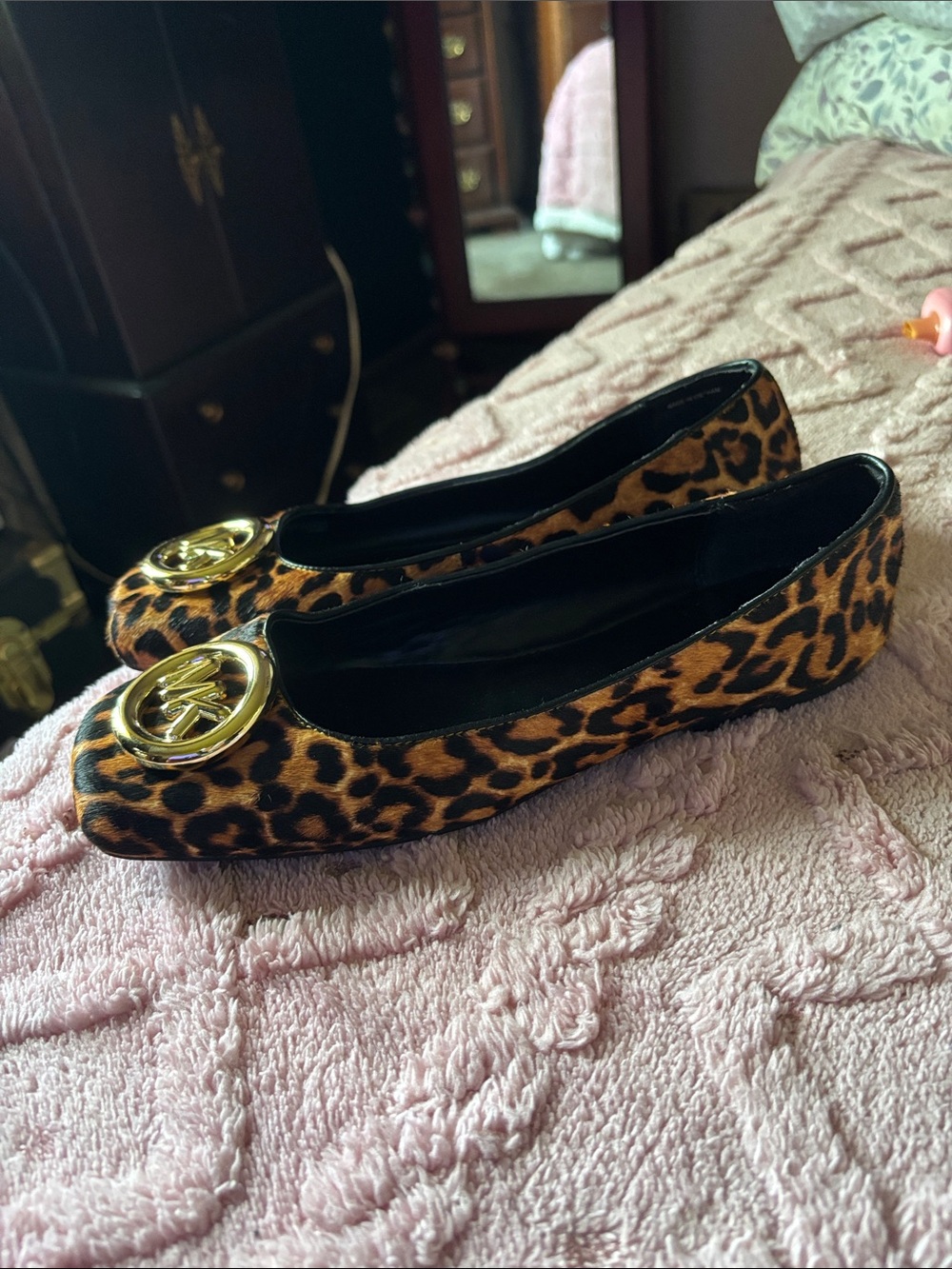 Michael Kors Leopard-Print Flats with Gold MK Medallion